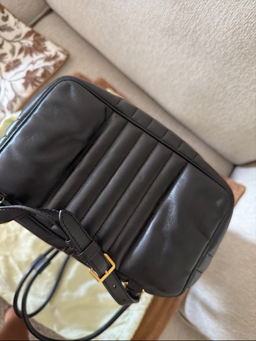 Burberry Black Quilted Leather Bucket Bag with Gold Chain and TB Logo - Picture 7 of 7